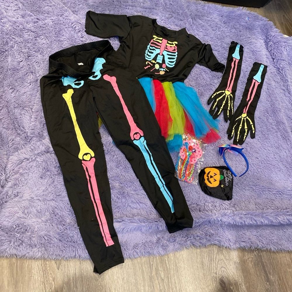 Girls Halloween Skeleton Costume Set, Glow‎ in the Dark Tutu Skirt size 10-12yrs